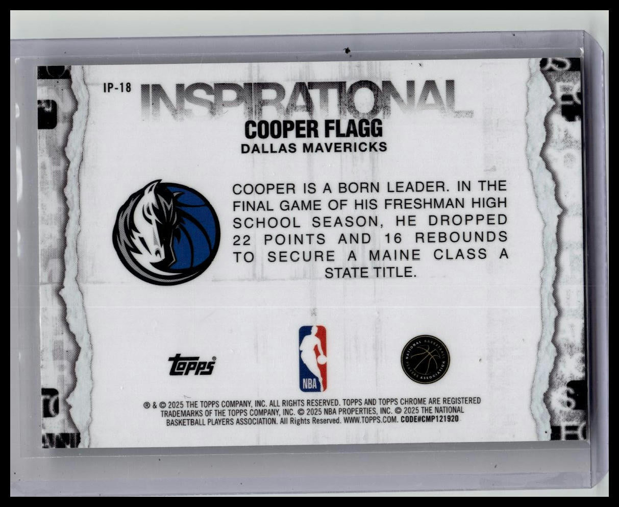 Cooper Flagg 2025 Topps Chrome Inspirational Rookie #IP-18 Card Dream Big Mavs