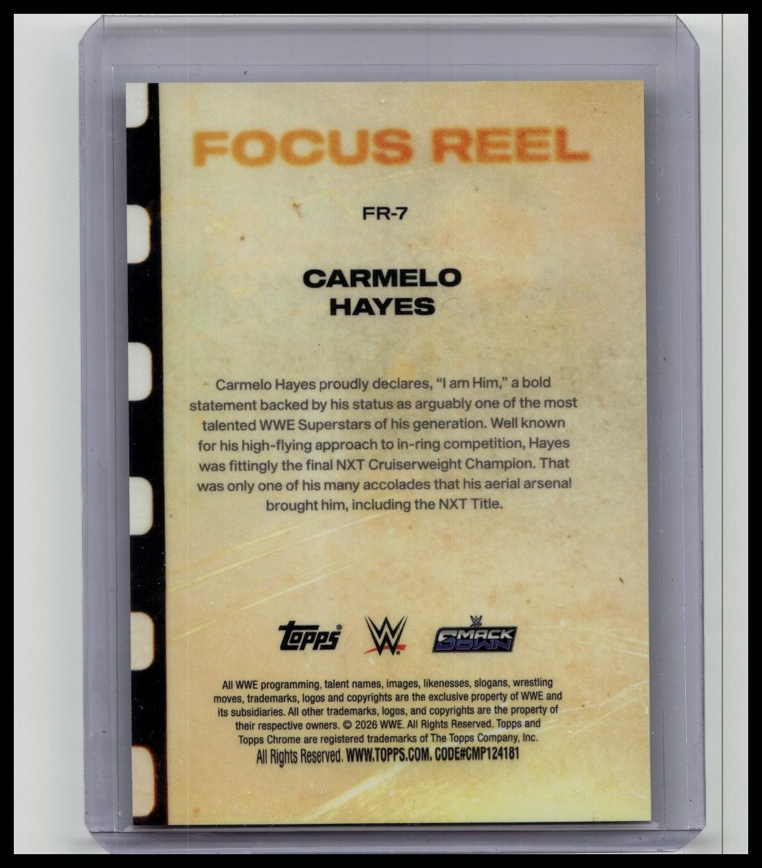 2026 Topps Chrome WWE #FR7 Carmelo Hayes Focus Reel Orange Refractor /25