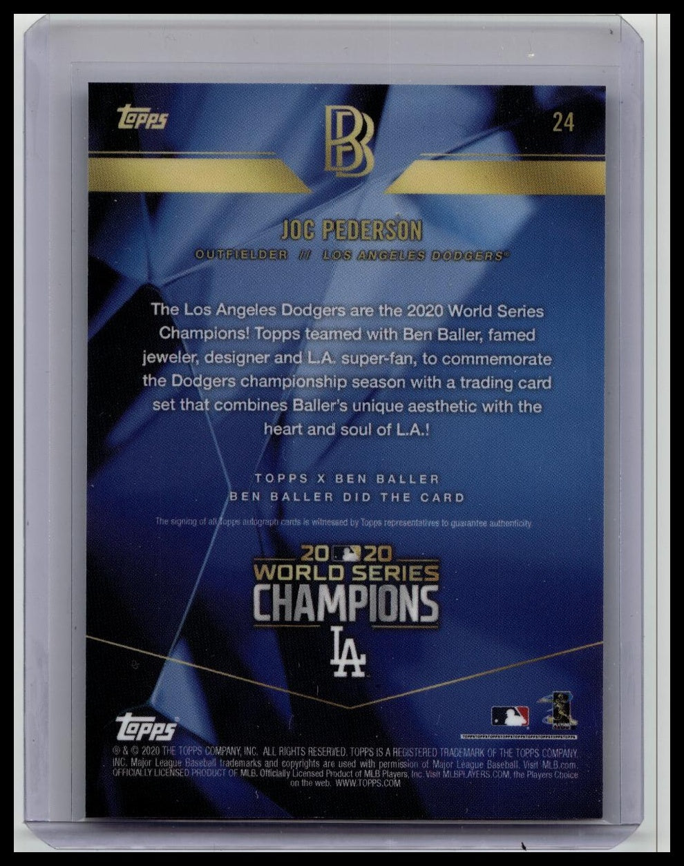 2020 Topps Ben Baller JOC PEDERSON Dodgers World Series Champions Auto #24