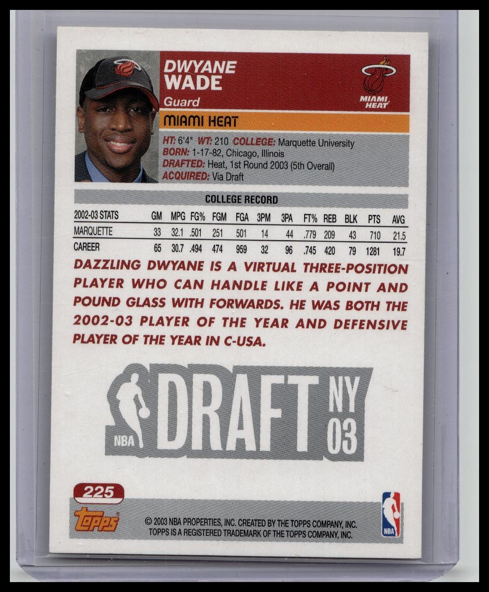 2003 Topps Dwyane Wade #225 Rookie RC