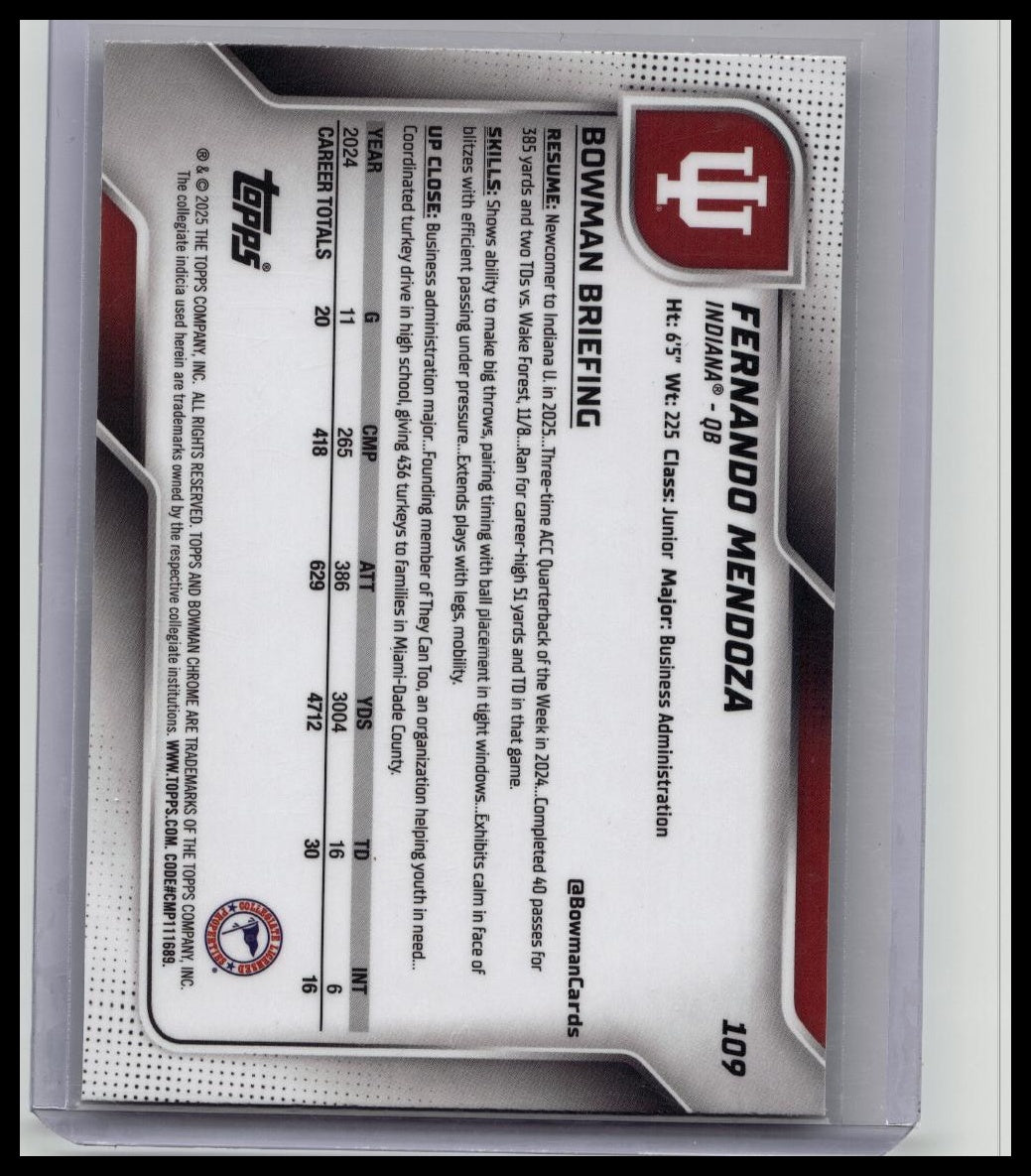 2025 Bowman Chrome U Fernando Mendoza 1st Prospect Chrome Hoosiers #109
