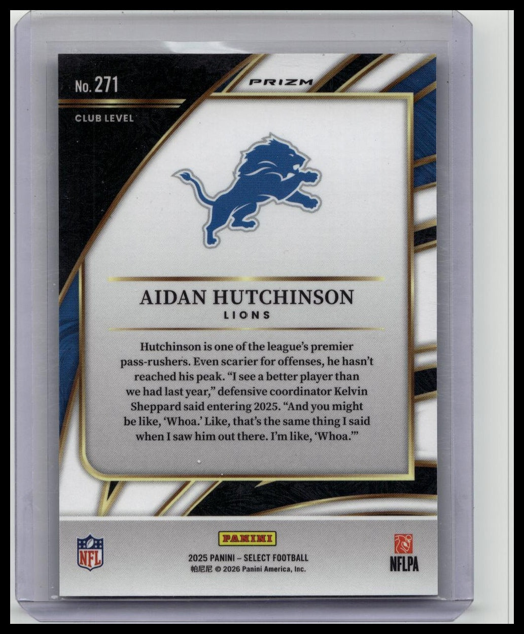 AIDAN HUTCHINSON 2025 SELECT NFL CLUB LEVEL ZEBRA PRIZM SSP LIONS