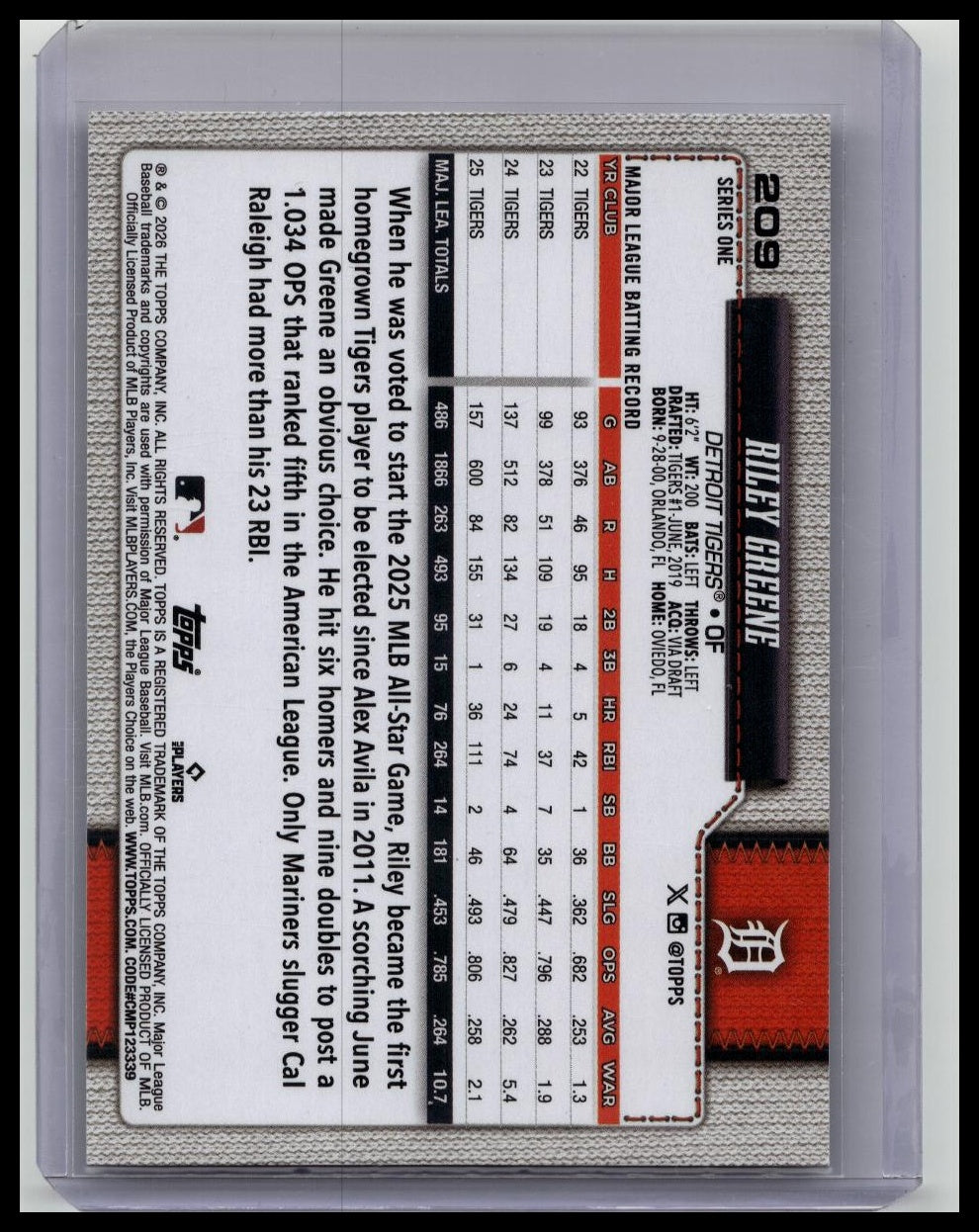2026 Topps Riley Greene True Photo Variation SP #209 Tigers
