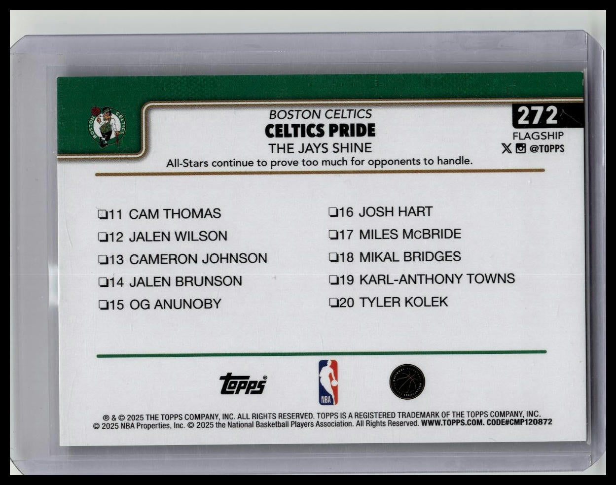 2025-26 Topps Flagship Celtics Pride Gold Holo Foil #'d /50 #272 The Jays Shine