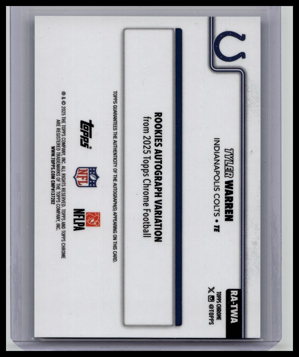 Tyler Warren 2025 Topps Chrome Rookie Auto Teal Lava Refractor RC Colts /299