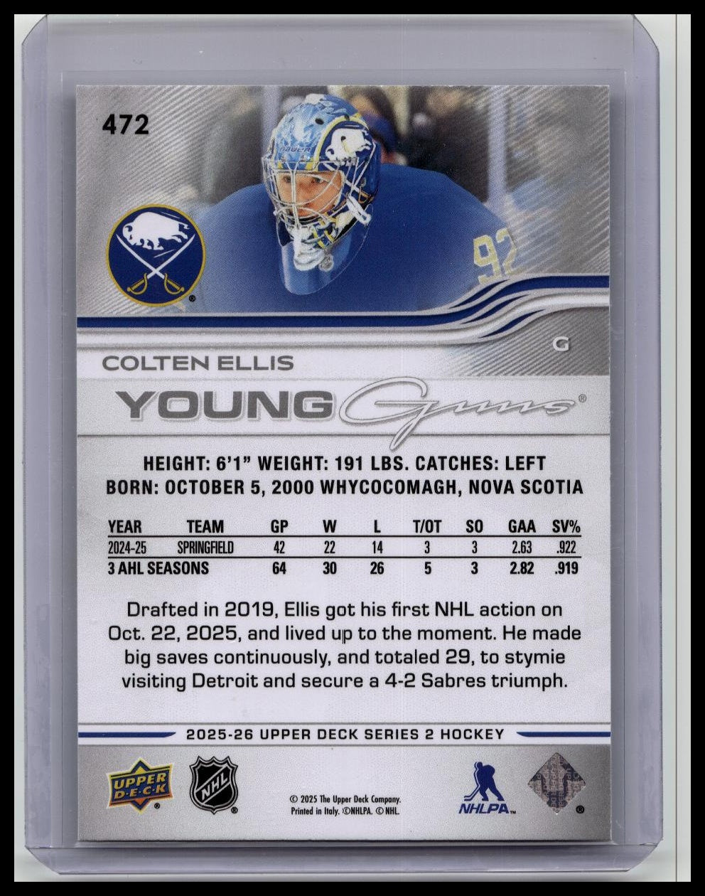 COLTEN ELLIS YOUNG GUNS 2025-26 Upper Deck Series 2 Deluxe /250 #472