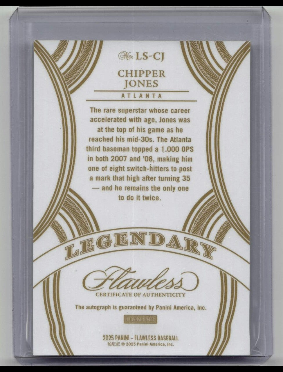 2025 Panini Flawless Gold Chipper Jones Atlanta Braves HOF AUTO /10
