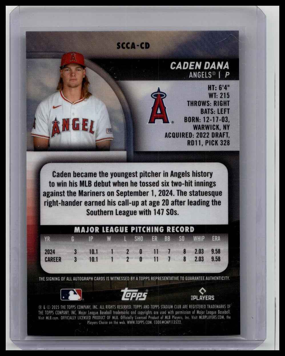 2025 Topps Chrome Stadium Club Rookie Autograph Caden Dana REF RC Auto