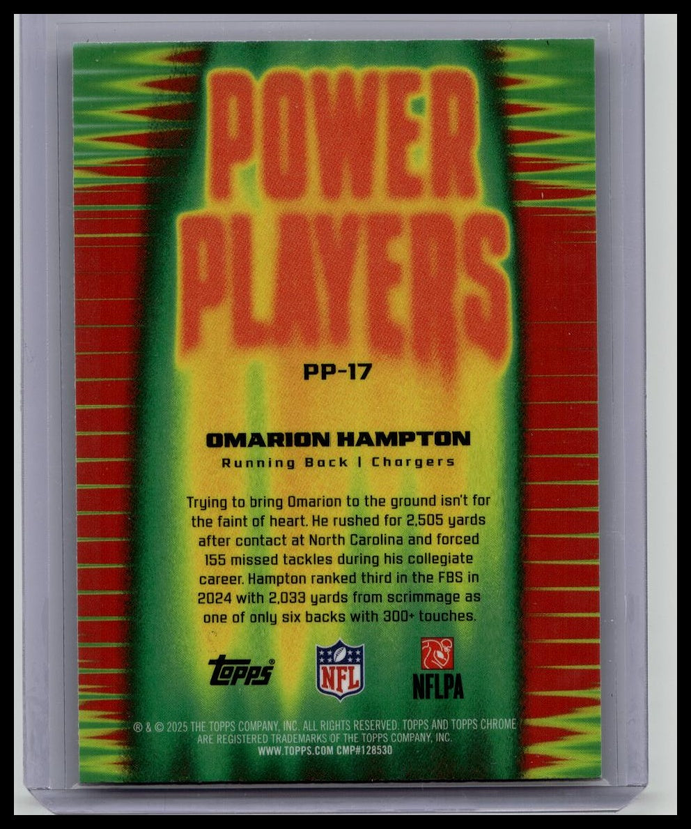 2025 Topps Chrome -Omarion Hampton - RC Power Players Yellow #/275 - Chargers
