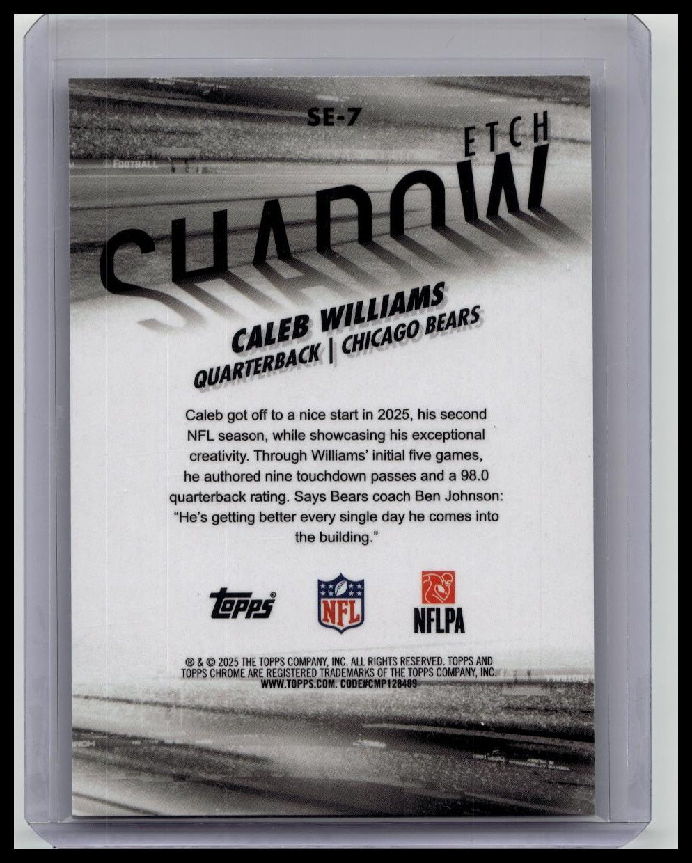 2025 Topps Chrome Football Caleb Williams Shadow Etch Case Hit SSP Bears