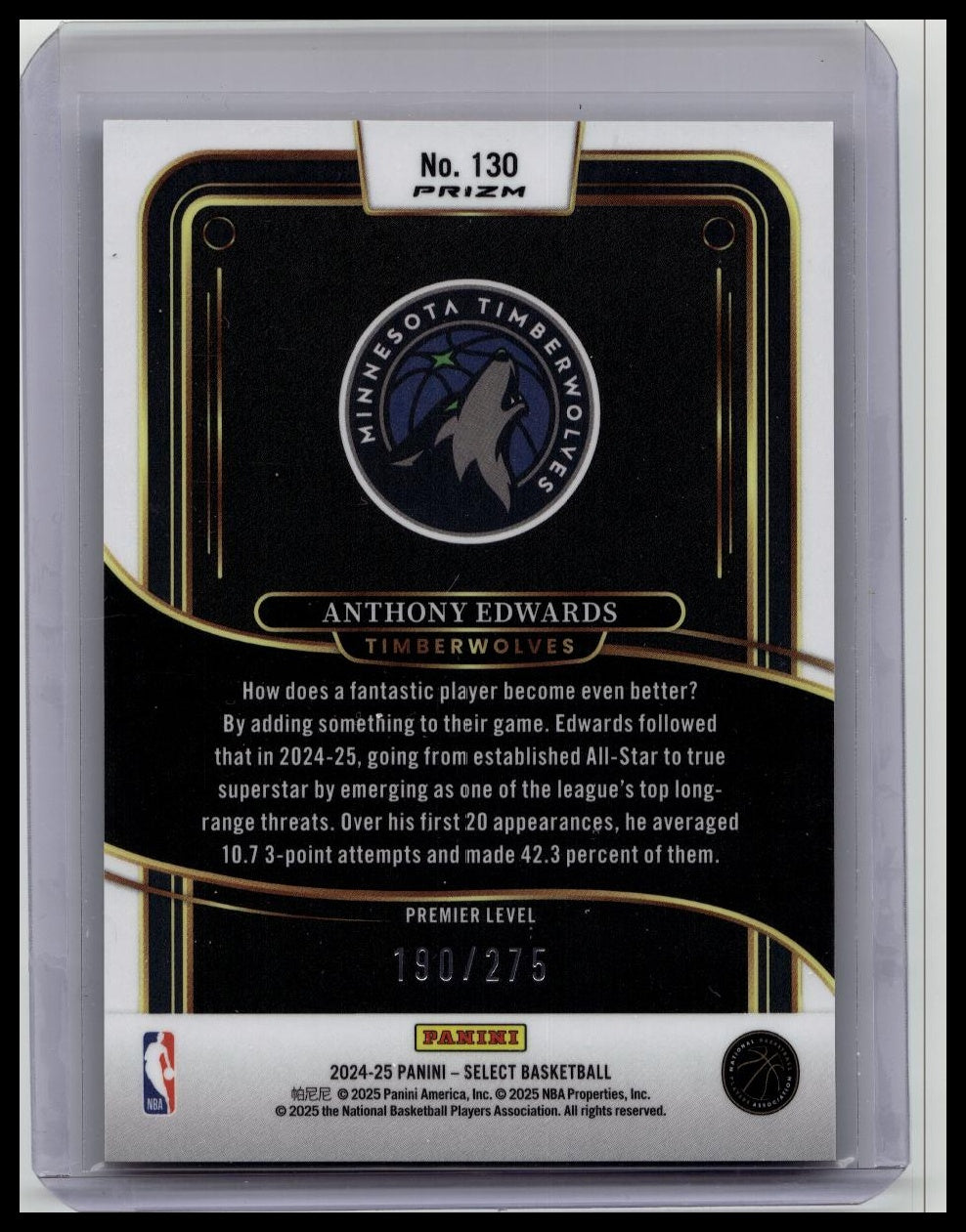 Anthony Edwards 2024-25 Panini Select Premier Level Orange Ice /275 #130