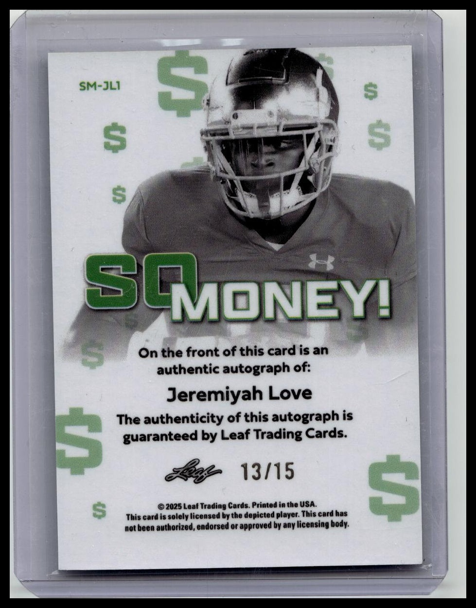 2025 Leaf Metal - So Money! Jeremiyah Love #SM-JL1 Lava /15 Auto