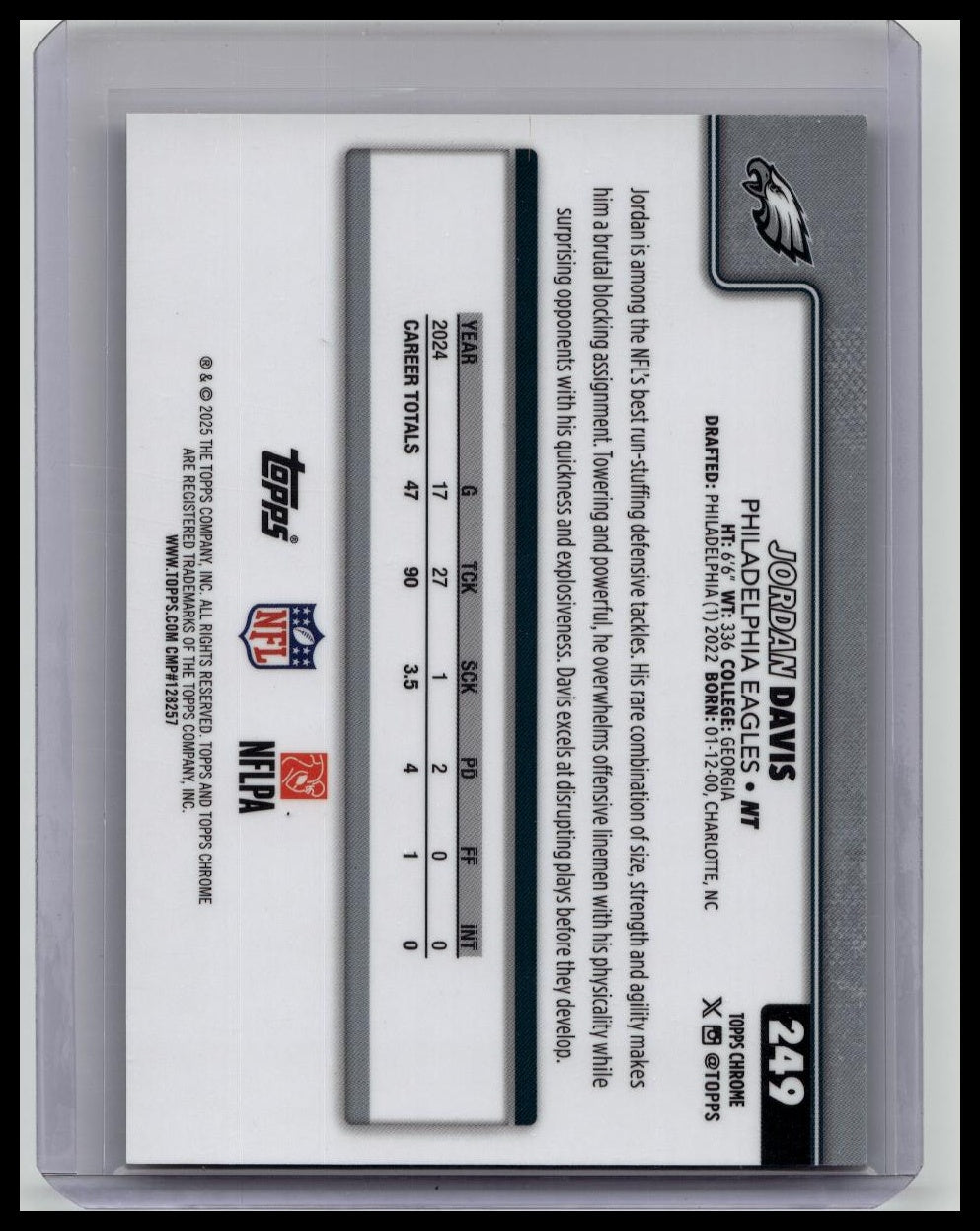 2025 Topps Chrome Football Jordan Davis Gold Lava Refractor #/50 EAGLES
