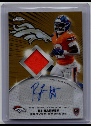 2025 Topps Chrome RJ Harvey RPA RC Rookie Patch Auto Gold Refractor /50 Broncos