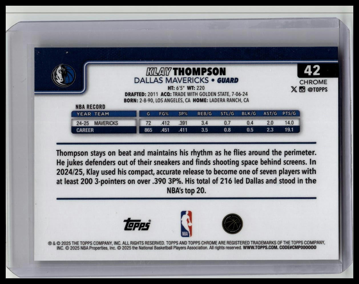 2025-26 Topps Chrome Klay Thompson Geometric Gold Refractor #'d 31/50 Jersey #!