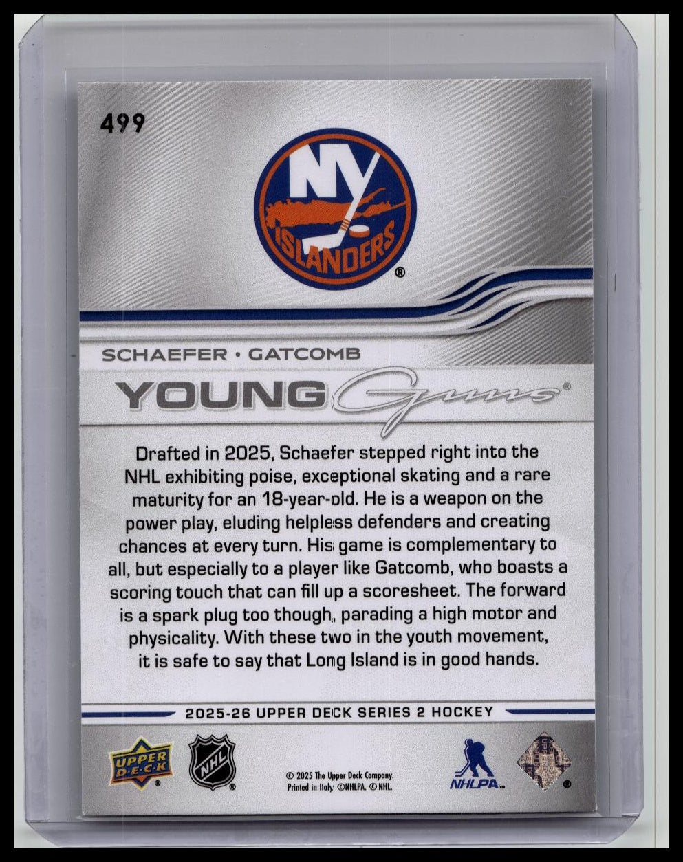2025-26 Upper Deck Series 2 Matthew Schaefer / Gatcomb Young Guns Teammates #499