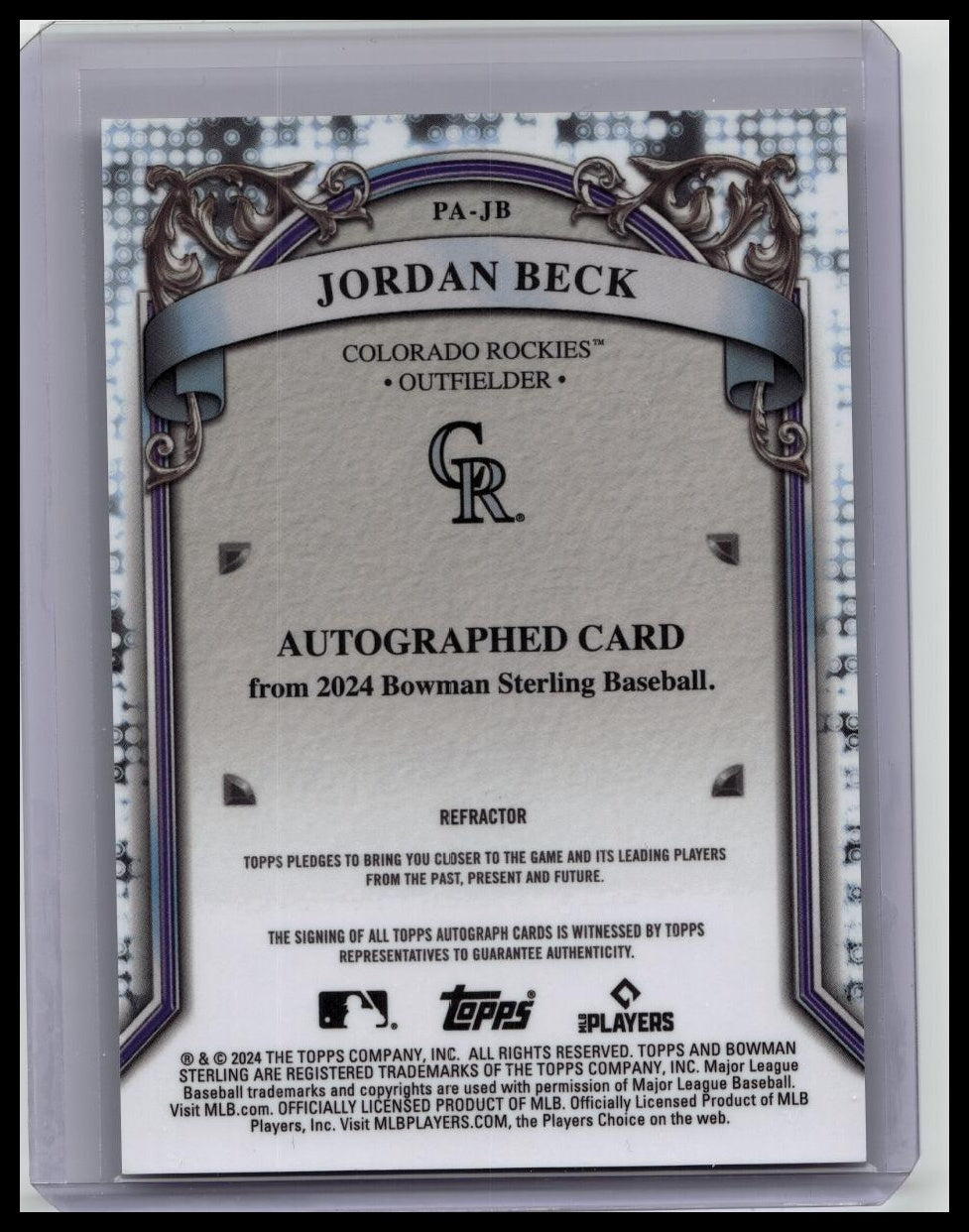 2024 Bowman Sterling Prospect Autographs Refractors #PAJB Jordan Beck Auto /150