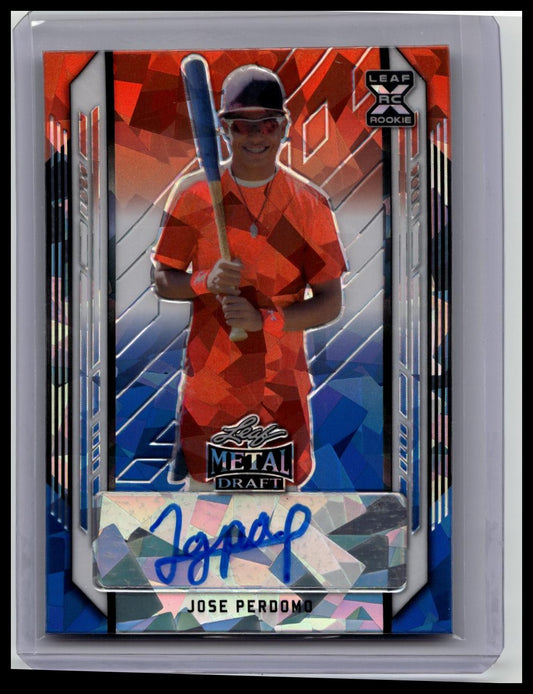 2021 Leaf Metal Draft Red White Blue Cracked Ice Jose Perdomo Auto 2/4 Braves