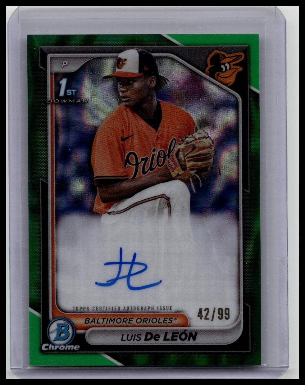 LUIS DE LEON 2024 BOWMAN CHROME 1ST GREEN LAVA ORIOLES AUTO /99