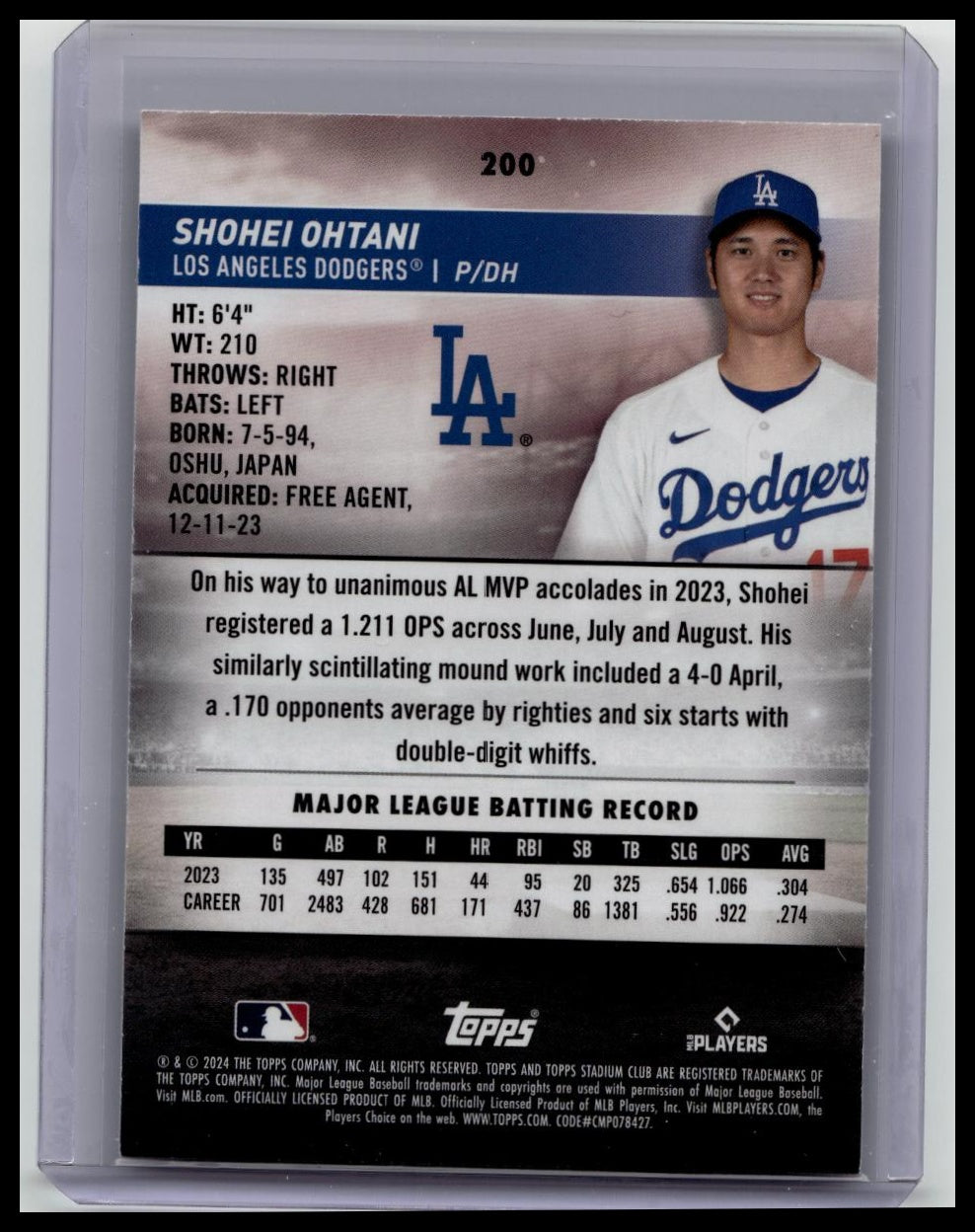 Shohei Ohtani 2024 Topps Stadium Club 200 Black And White SP Dodgers