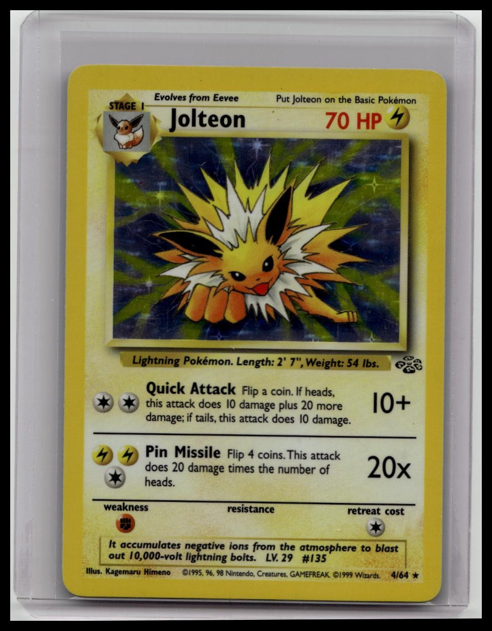 Pokemon Jolteon 4/64 Jungle Set 1999 Pokemon Card Holo Rare Holofoil LP