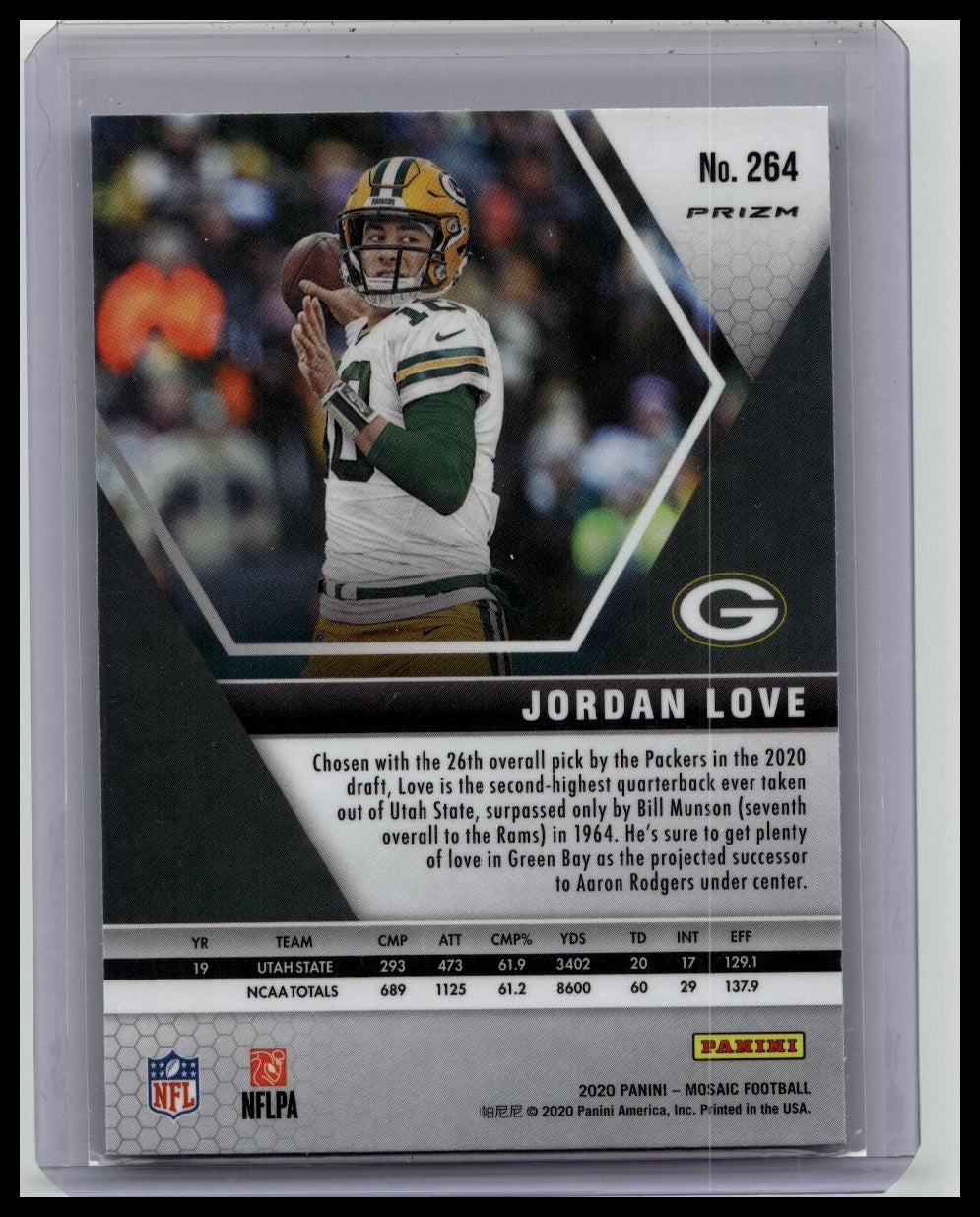 2020 Jordan Love Panini Mosaic NFL Debut Green Prizm #264 Packers RC