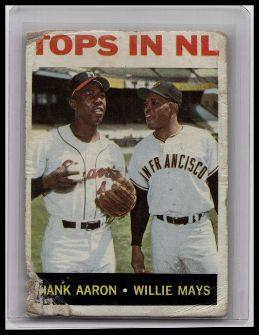 1964 Topps Tops In NL Willie Mays Hank Aaron #423
