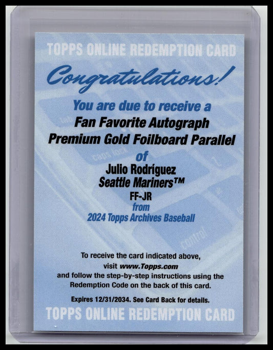 2024 Topps Archives Julio Rodriguez #FF-JR Autograph Gold /50 Redemption Auto