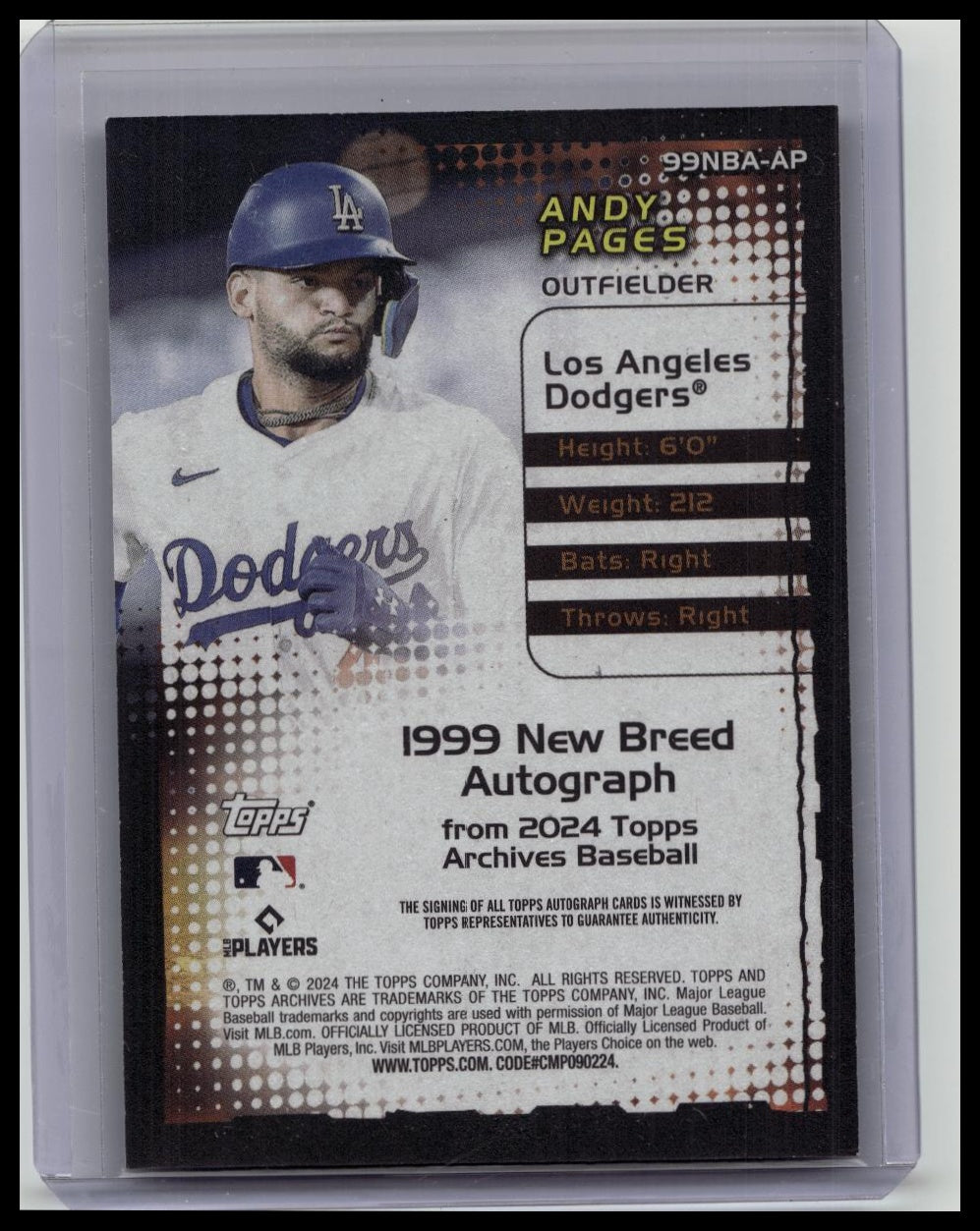 2024 Topps Archives #99NBA-AP Andy Pages RC AUTO NEW BREED Los Angeles Dodgers