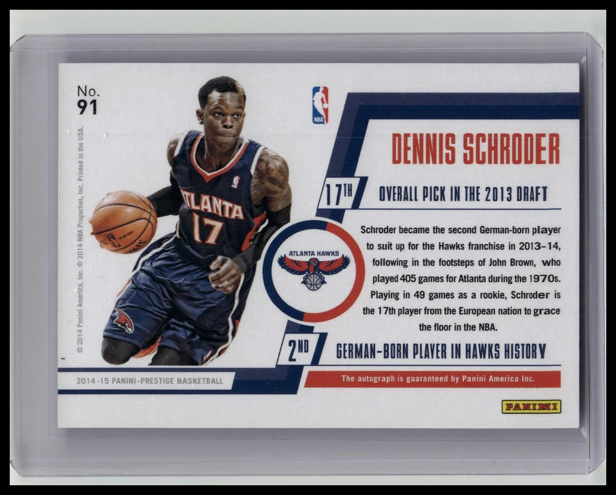 2014-15 Panini Prestige Bonus Shots Dennis Schroder Auto /199 Hawks