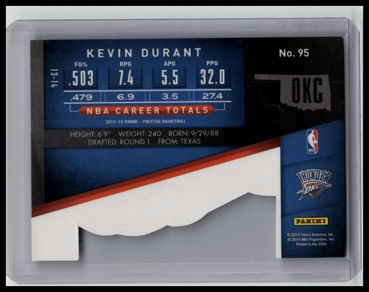 2014-15 Panini Prestige Bonus Shots Orange Die-Cut Premium /25 Kevin Durant