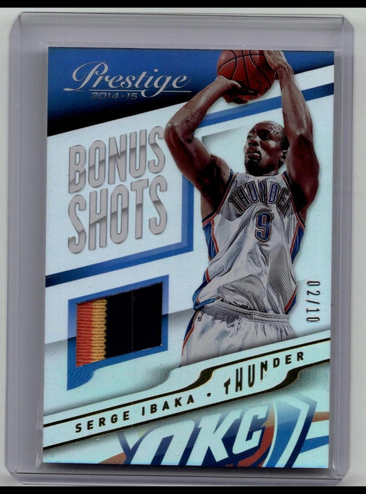 2014-15 Panini Prestige #79 SERGE IBAKA "Bonus Shots" Game Jersey Relic 02/10 SP