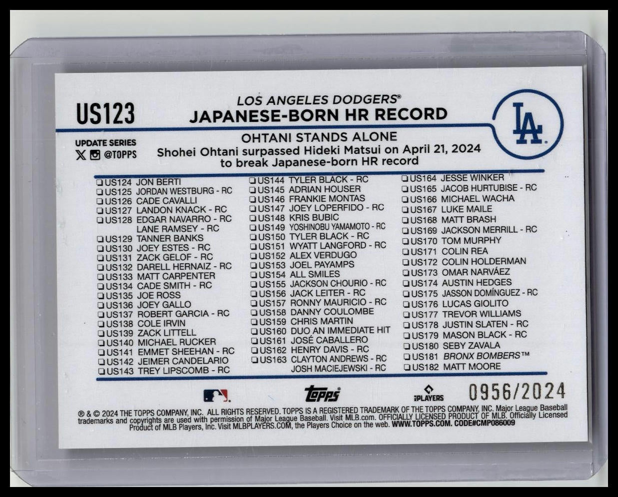Shohei Ohtani 2024 Topps Update Japanese Born HR Record Gold #/2024 #US123