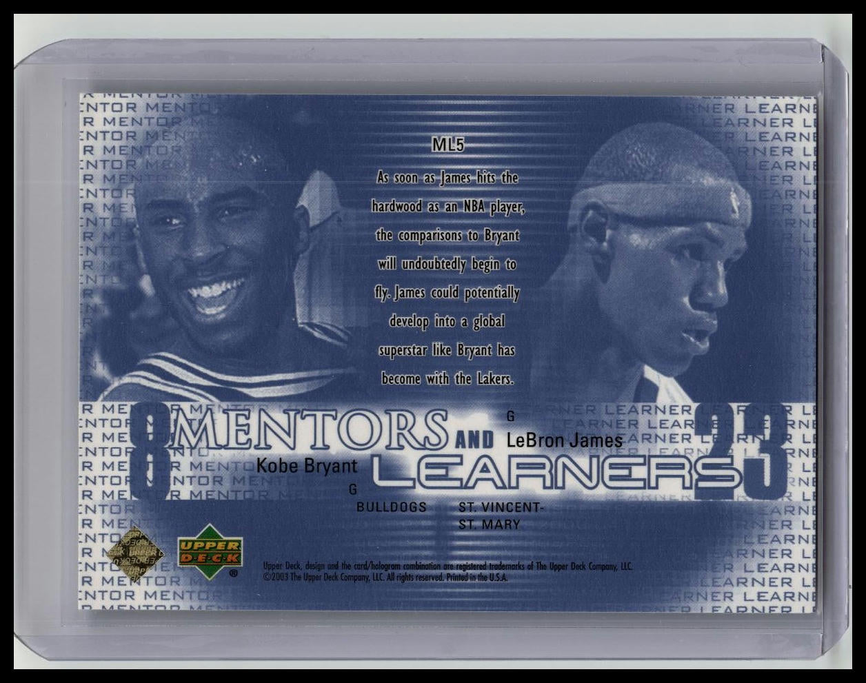 2003 Upper Deck Mentors and Learners LeBron James Kobe Bryant ML5