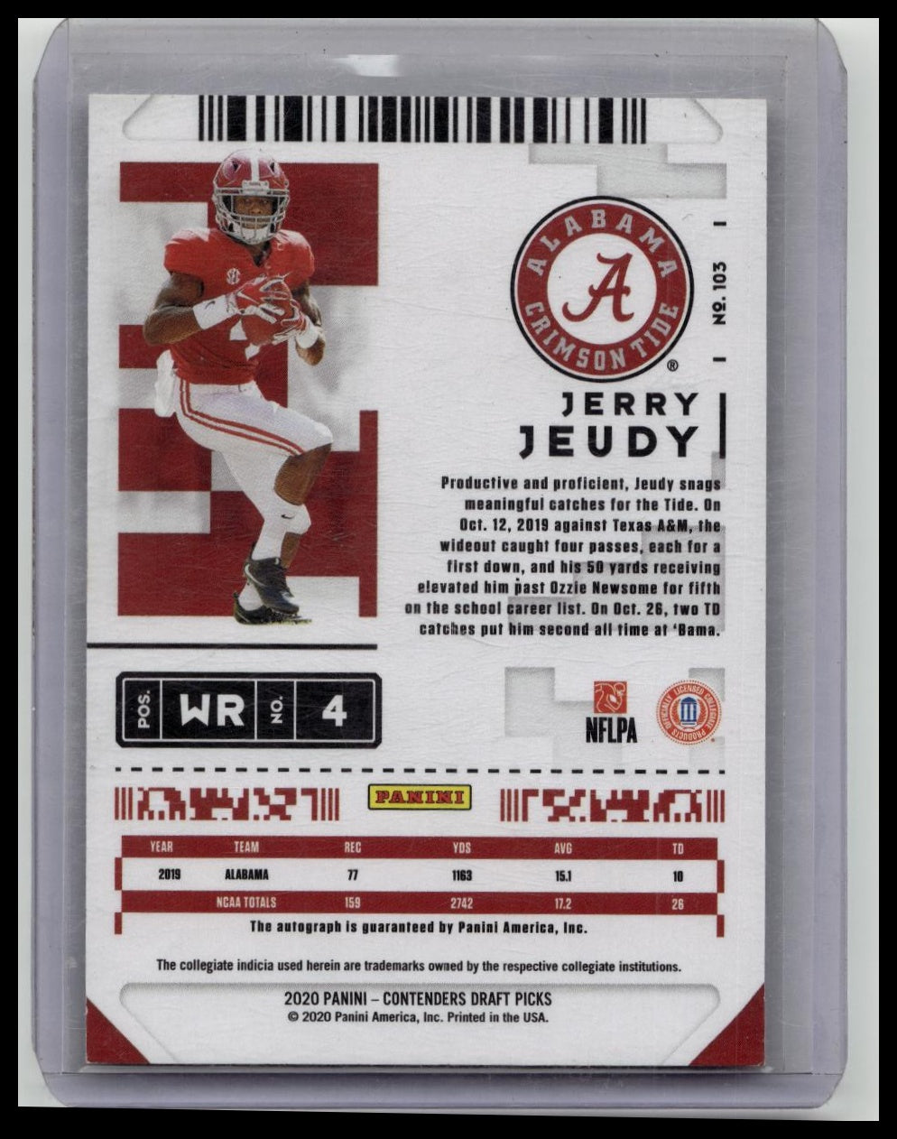 2020 Jerry Jeudy Panini Contenders Draft Picks College Ticket Red Ice Auto RC /23