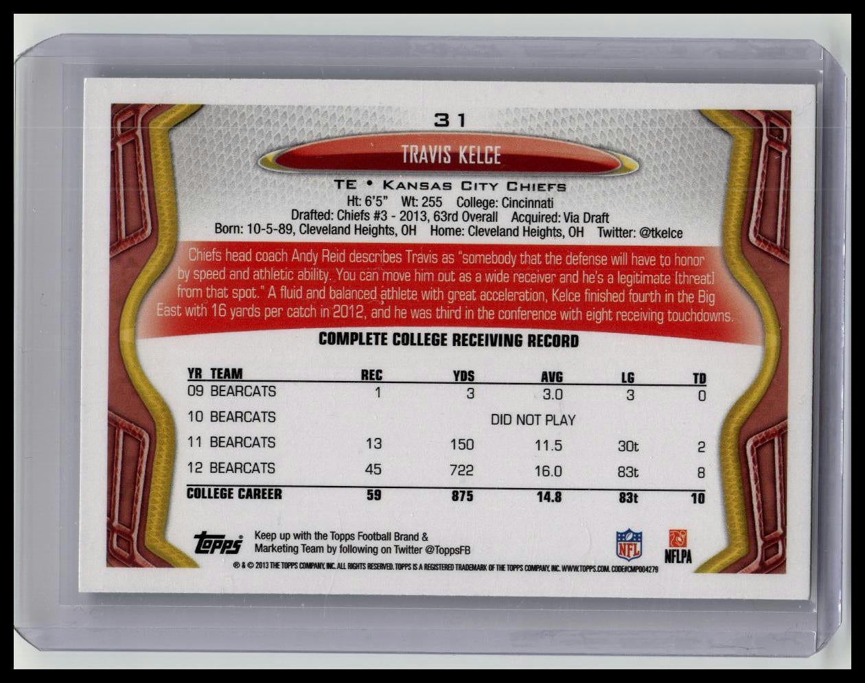 2013 Topps Travis Kelce Rookie RC #31 Chiefs