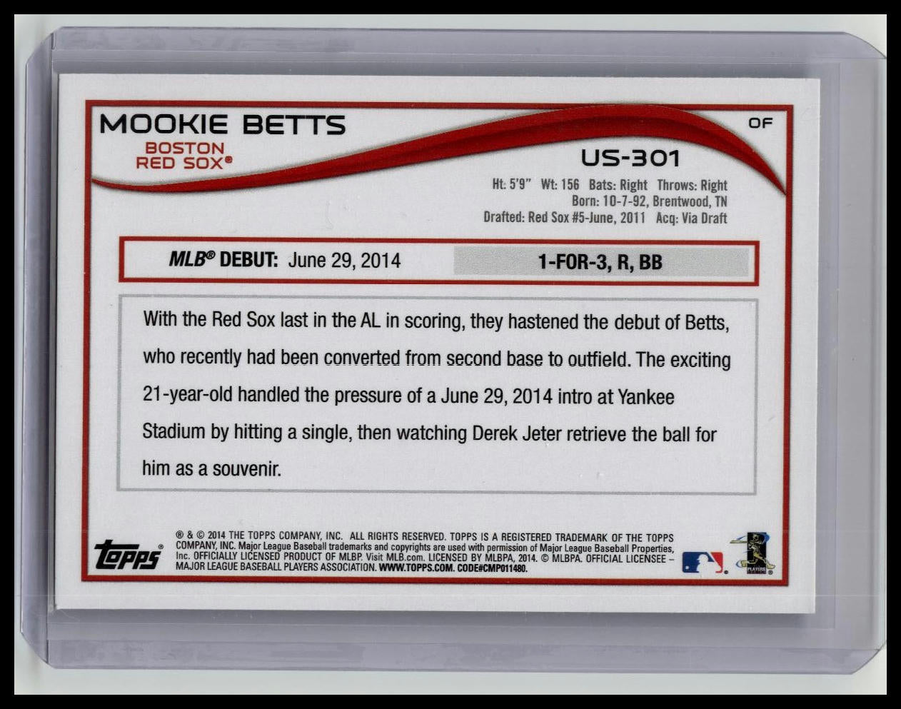 2014 Topps Update Series - Rookie Debut Mookie Betts #US-301 (RC)