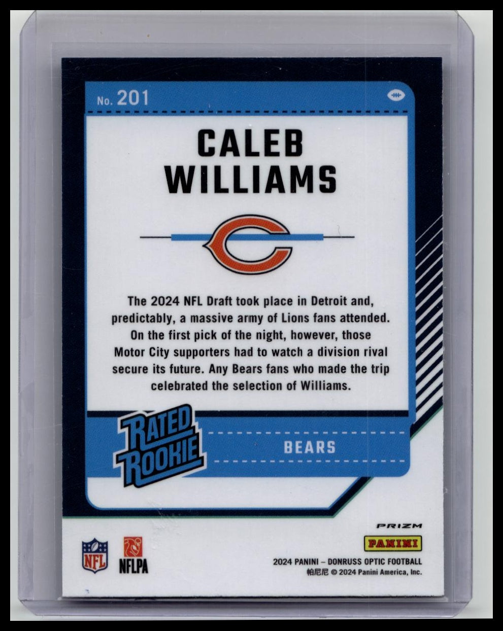 2024 Donruss Optic Football Caleb Williams Blue Hyper Prizm Rookie RC #201 Bears