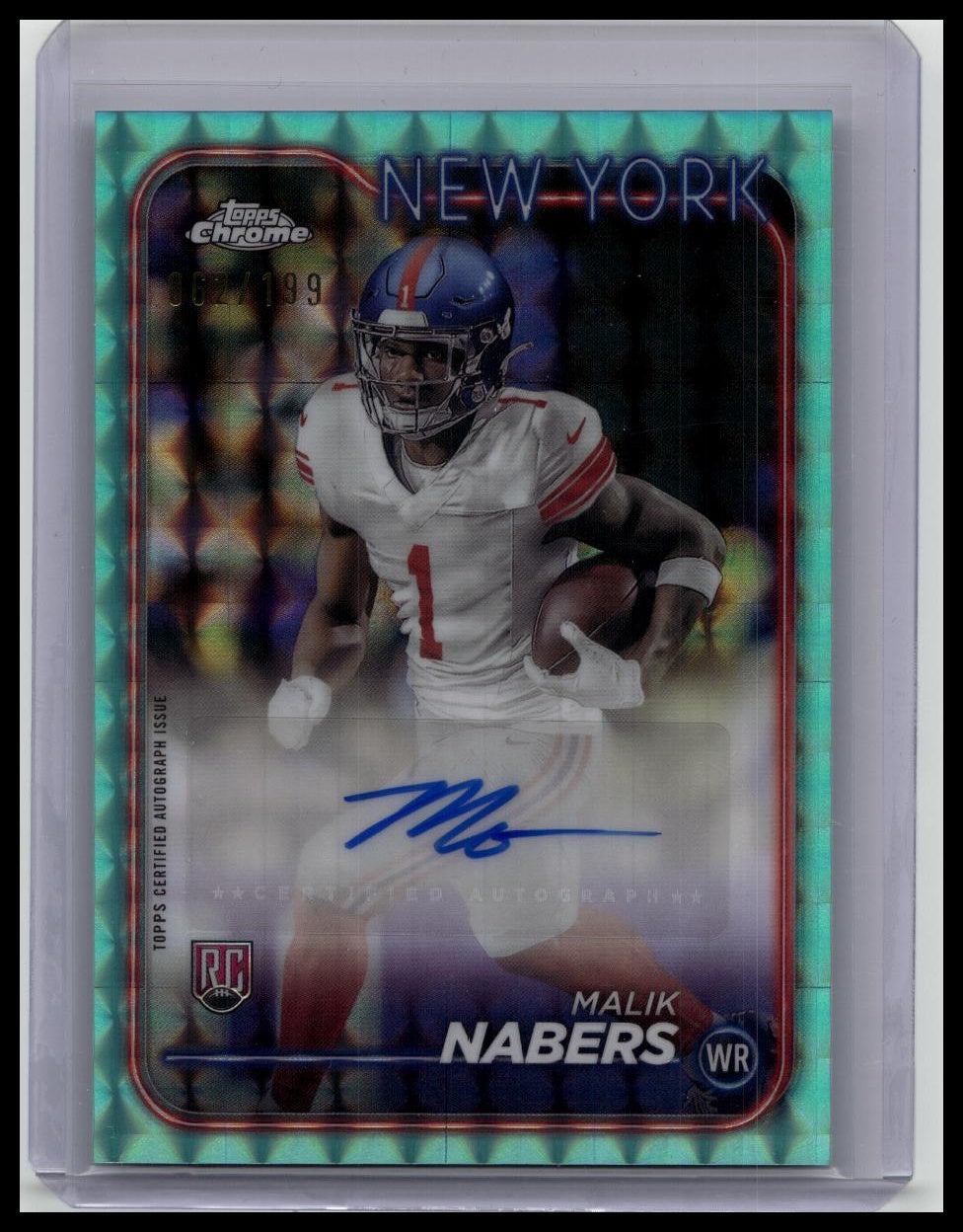 2024 Topps Chrome - Malik Nabers #RA-MNA Aqua Refractor Auto /199 (RC, AU)