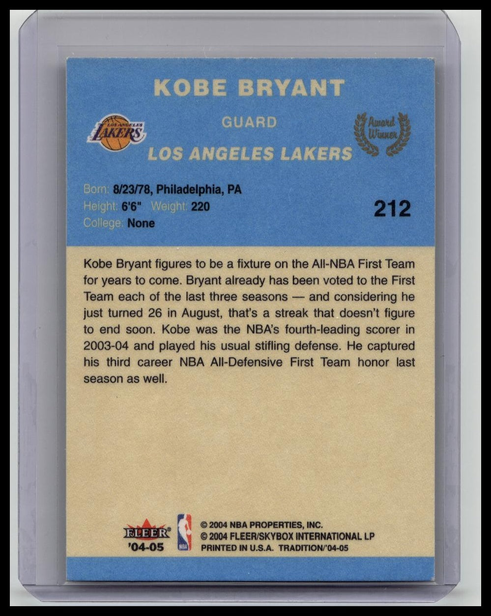 2004 Fleer Tradition 🏀 #212 KOBE BRYANT BLUE PARALLEL SP Lakers