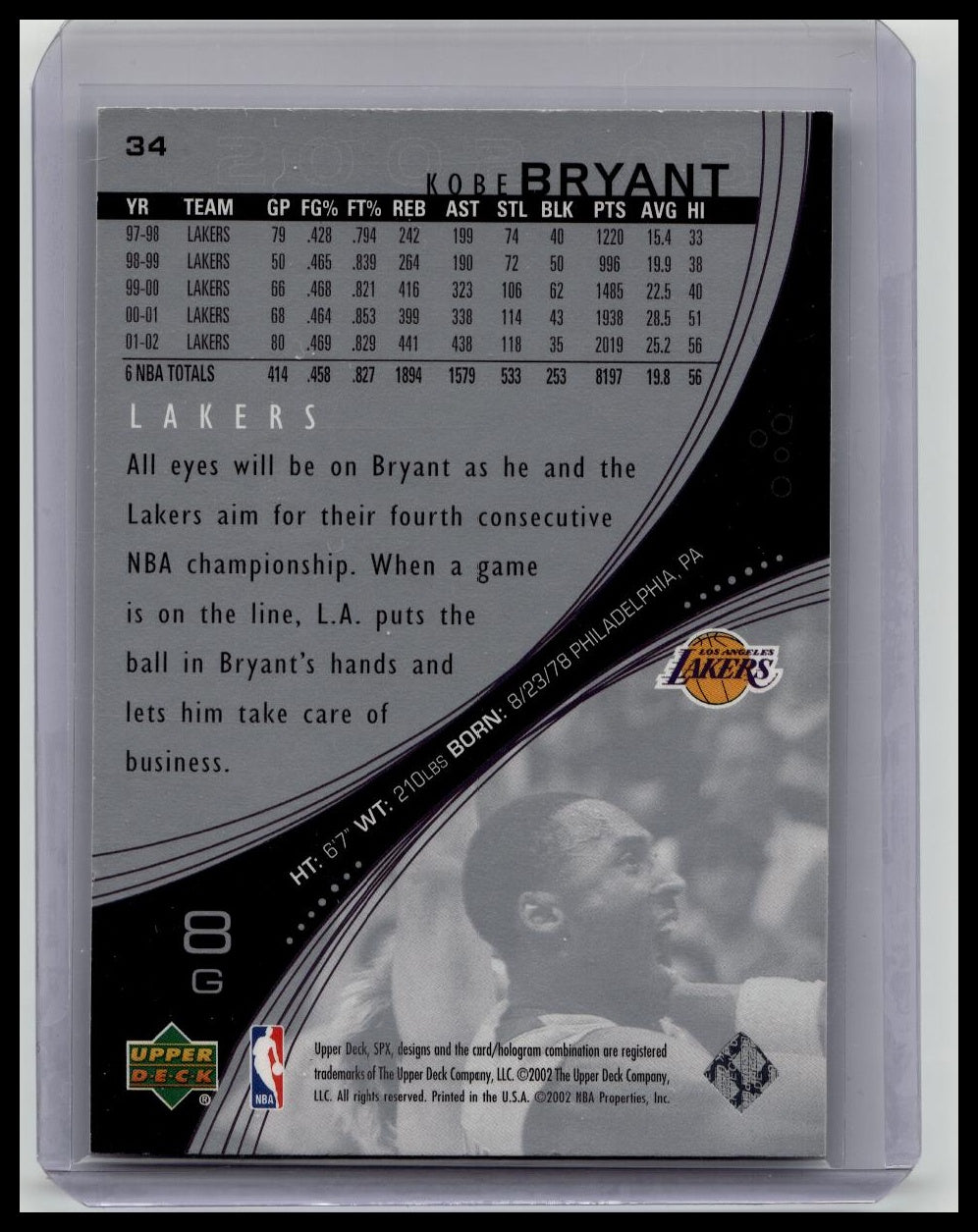 2002-03 Upper Deck SPX Kobe Bryant LA Lakers #34