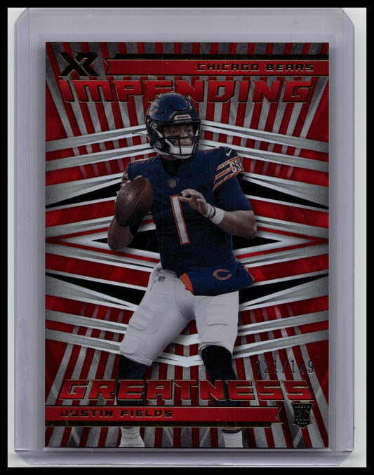 2021 Panini XR Impending Greatness Red #8 Justin Fields Rookie 21/149