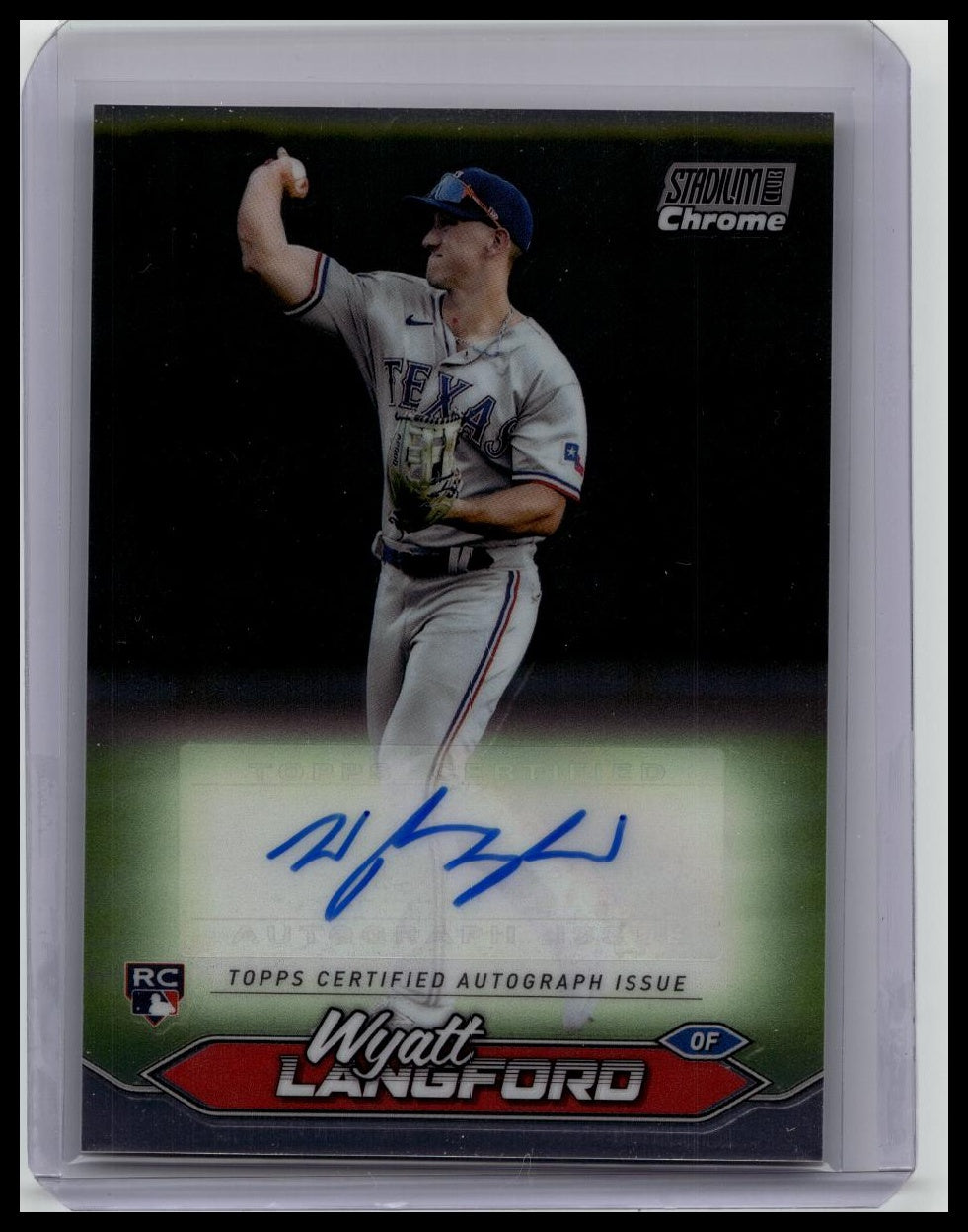 Wyatt Langford 2024 Topps Stadium Club Chrome RC Rookie Auto SCCA-WL Rangers