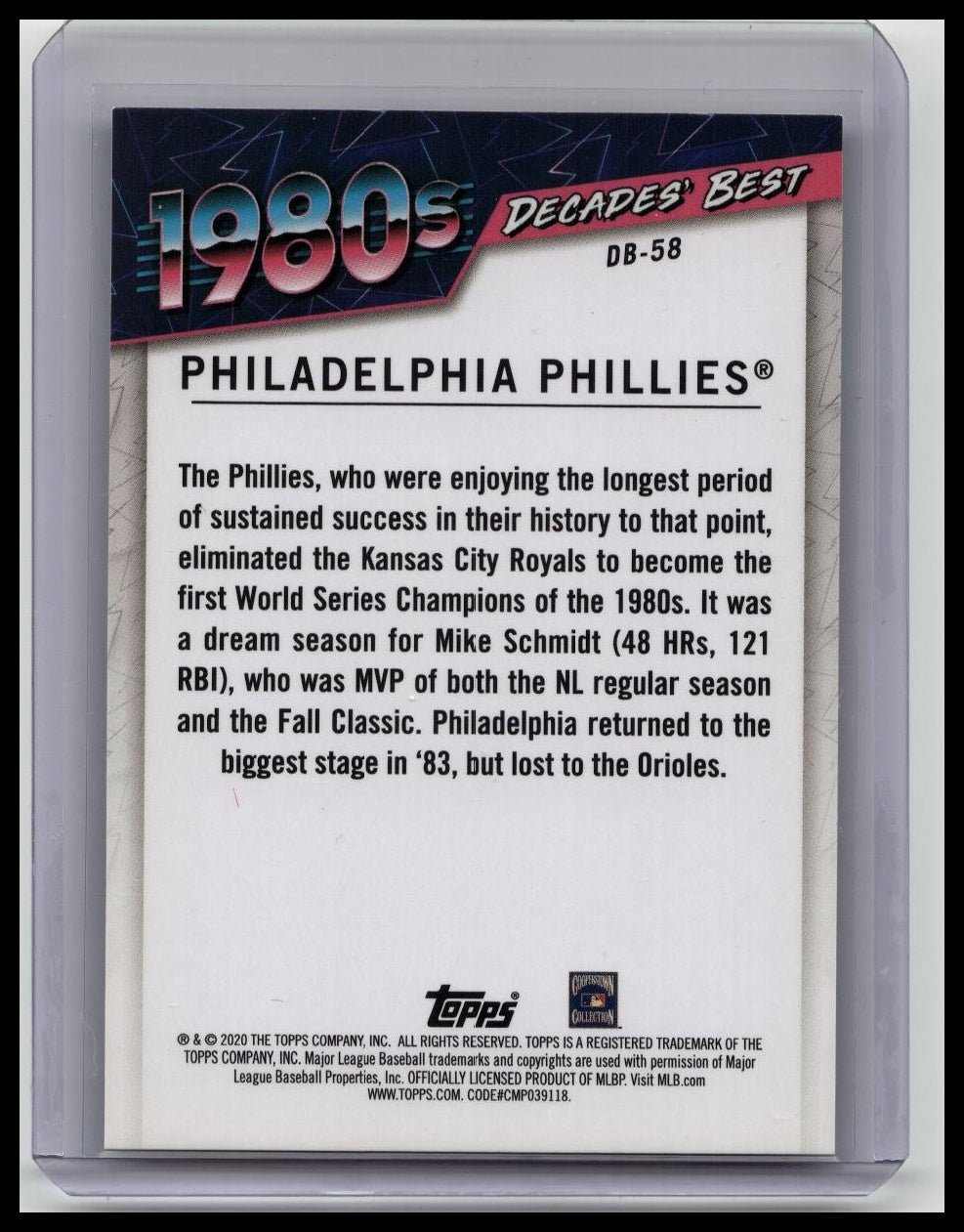 2020 Topps Decades Best 1980s #DB-58 Philadelphia Phillies Pete Rose