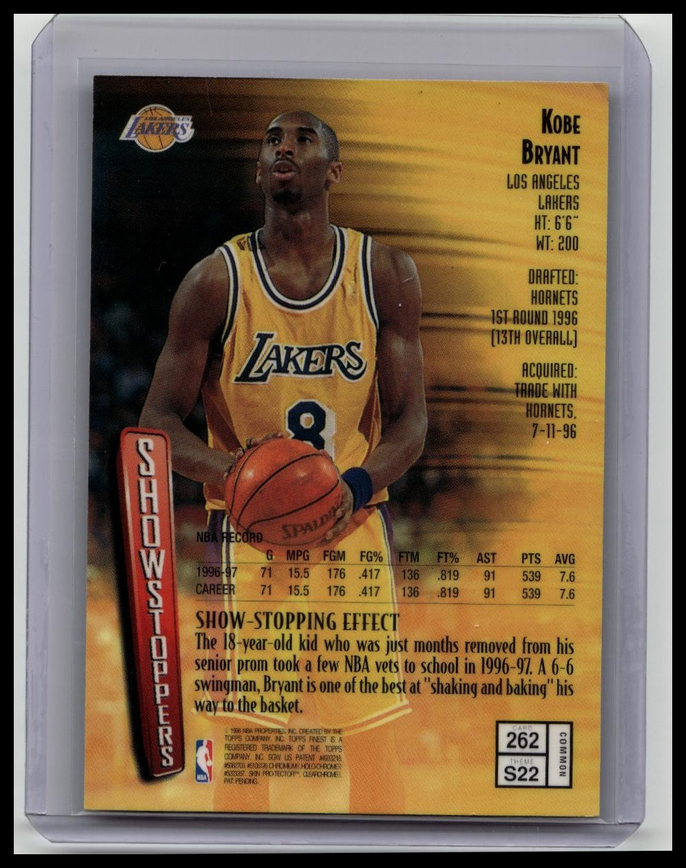 Kobe Bryant 1997 Topps Finest "Showstoppers" Card No. 262