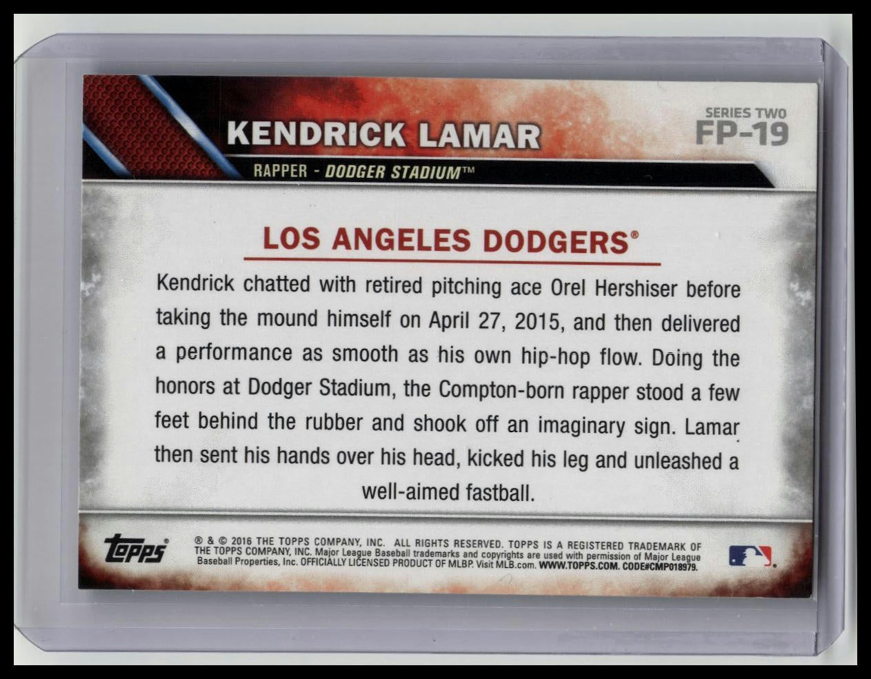 2016 Topps Series 2 First Pitch Kendrick Lamar #FP-19 Dodgers