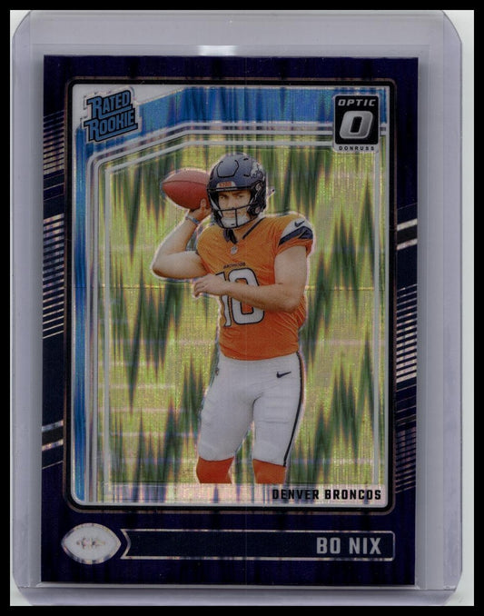 2024 Panini Donruss Optic - Rated Rookie Bo Nix #209 Purple Shock Prizm (RC)