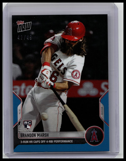 2022 TOPPS NOW #36 BRANDON MARSH ANGELS ROOKIE 3-run HR 4 RBI Blue Parallel 42/49