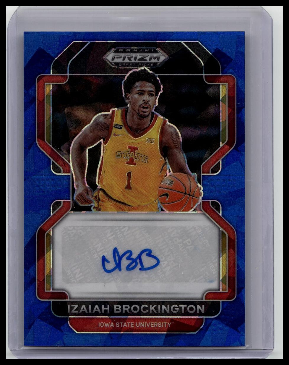 Izaiah Brockington Blue Refractor Auto /75 2022 Panini Prizm Draft Picks