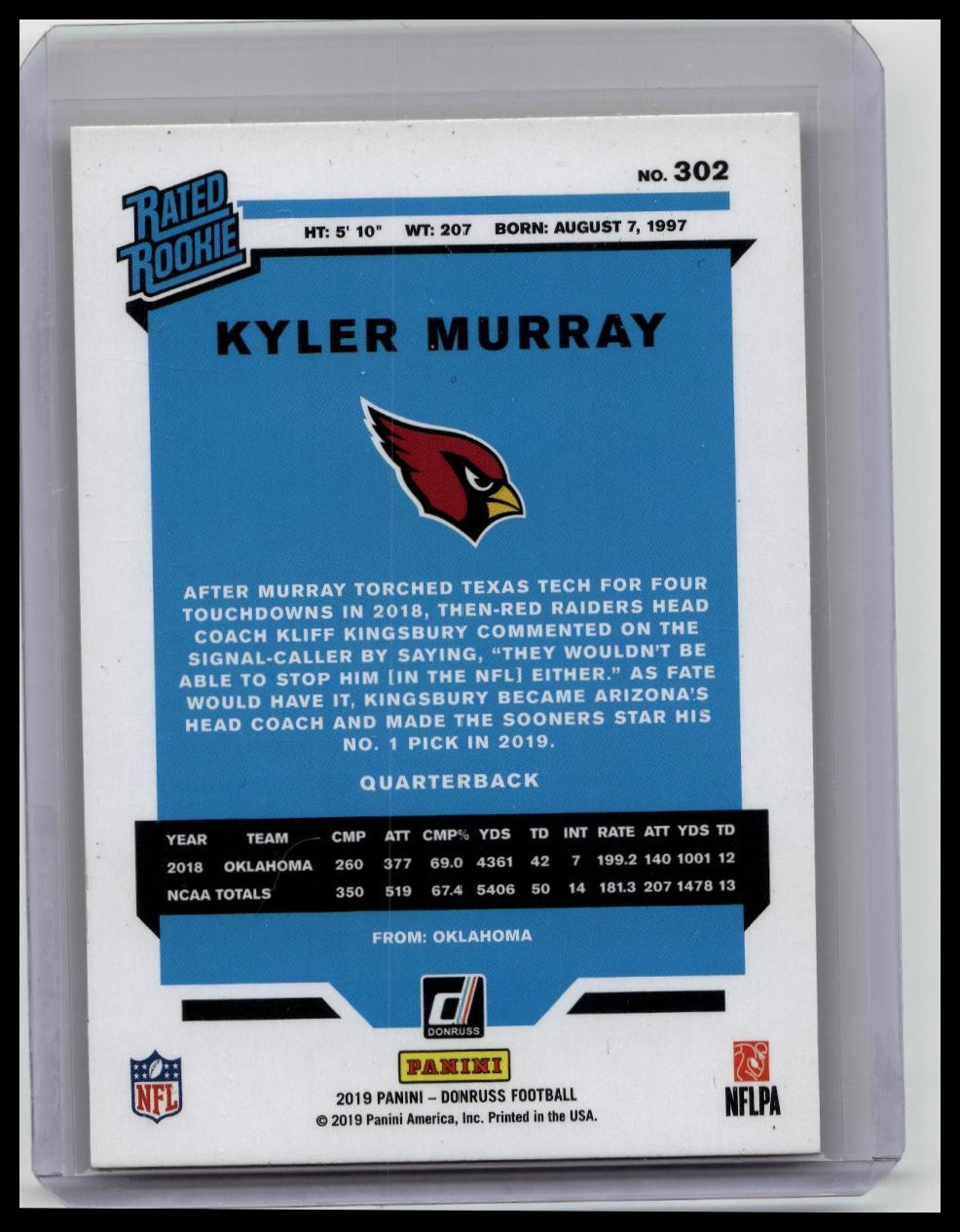 2019 Panini Donruss - Rated Rookie Kyler Murray #302 Press Proof Yellow (RC)